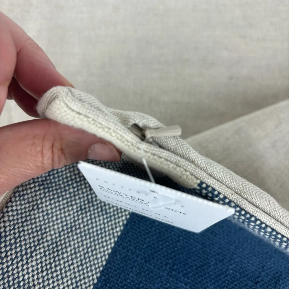 Pottery Barn Sawyer Check in Cream& blue pillow cover-NWT - Picture 8 of 10